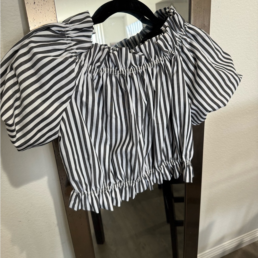 Ina Monochrome Ruffled Striped Crop Top